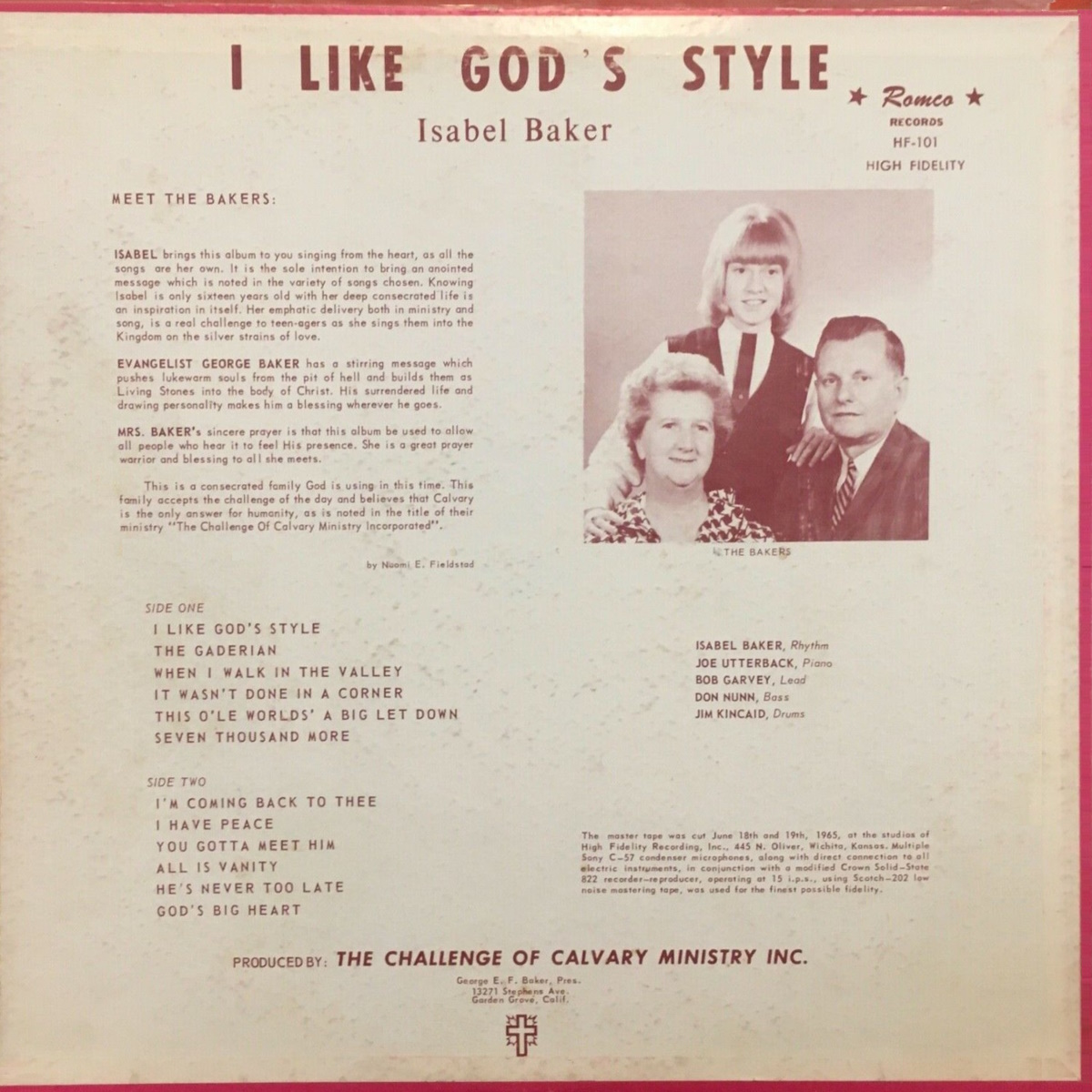 Isabel Baker - I Like God's Style (Romco 1965) LP Back