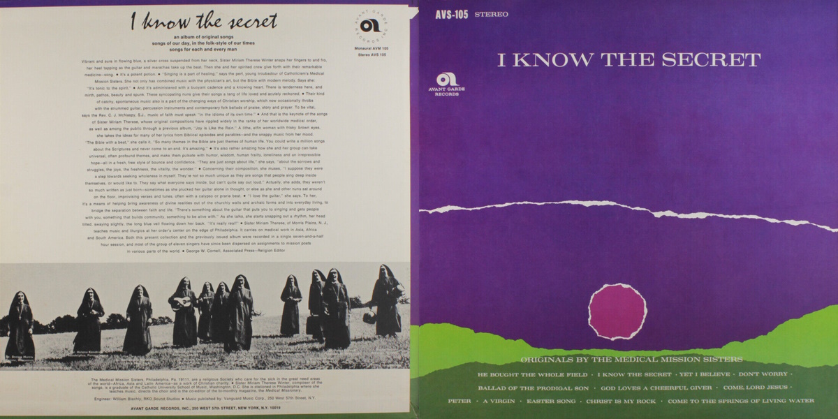 The Medical Mission Sisters - I Know the Secret (Avant Garde Records 1966) LP Back and Front Cover Art