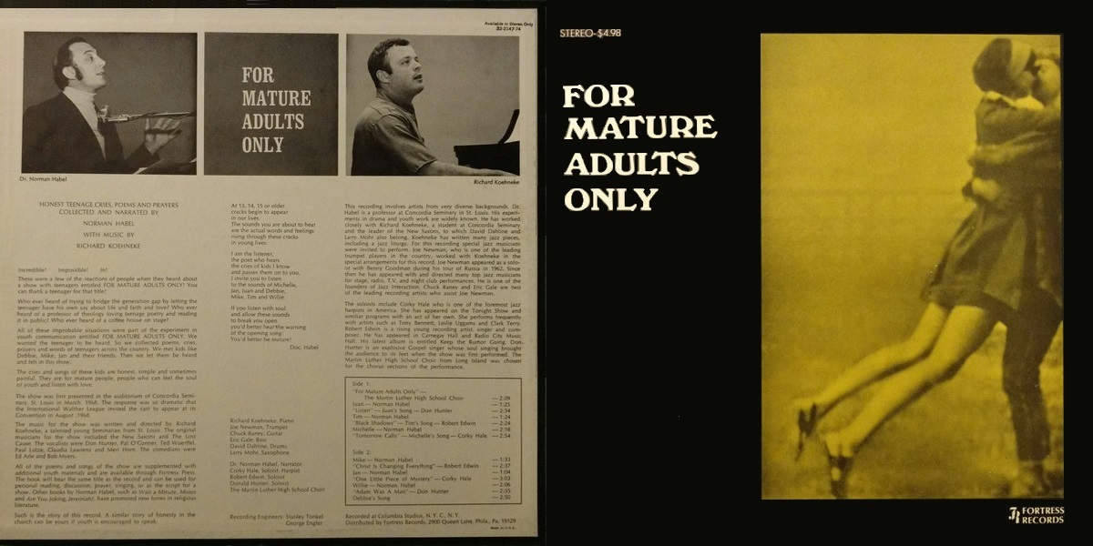 Various Artists - For Mature Adults Only (Fortress Records 1968) LP Back and Front Cover Art, Fortress Records Edition