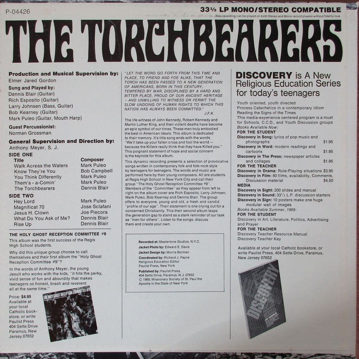 The Holy Ghost Reception Committee: #9 - The Torchbearers (Paulist Press 1969) LP Back Cover