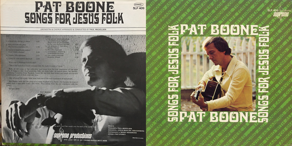 Pat Boone - Songs for Jesus Folk (Supreme 1970) LP Back and Front Cover Art
