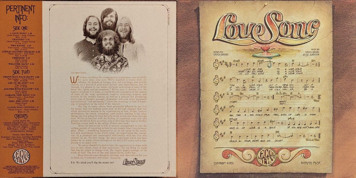Love Song - Love Song (Good News Records 1972) LP Back and Front Cover Art