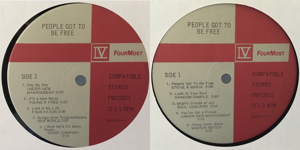 Various Artists - People Got to be Free (FourMost 1972) LP labels, Side2 and Side1