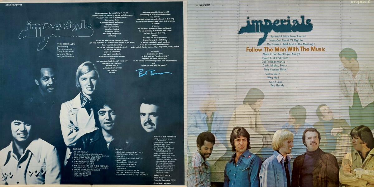 The Imperials - Follow the Man with the Music (Impact Records 1974) LP Back and Front Cover Art