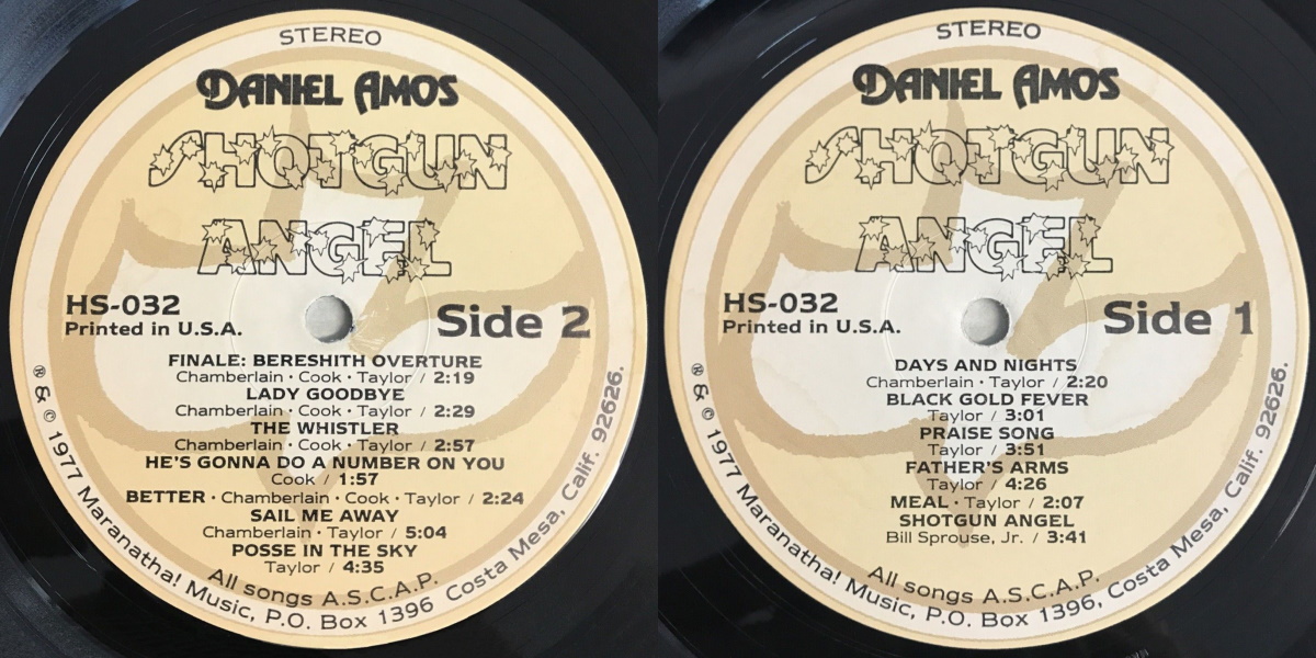 Daniel Amos - Shotgun Angel (Maranatha! Music 1977) LP labels, Side2 and Side1
