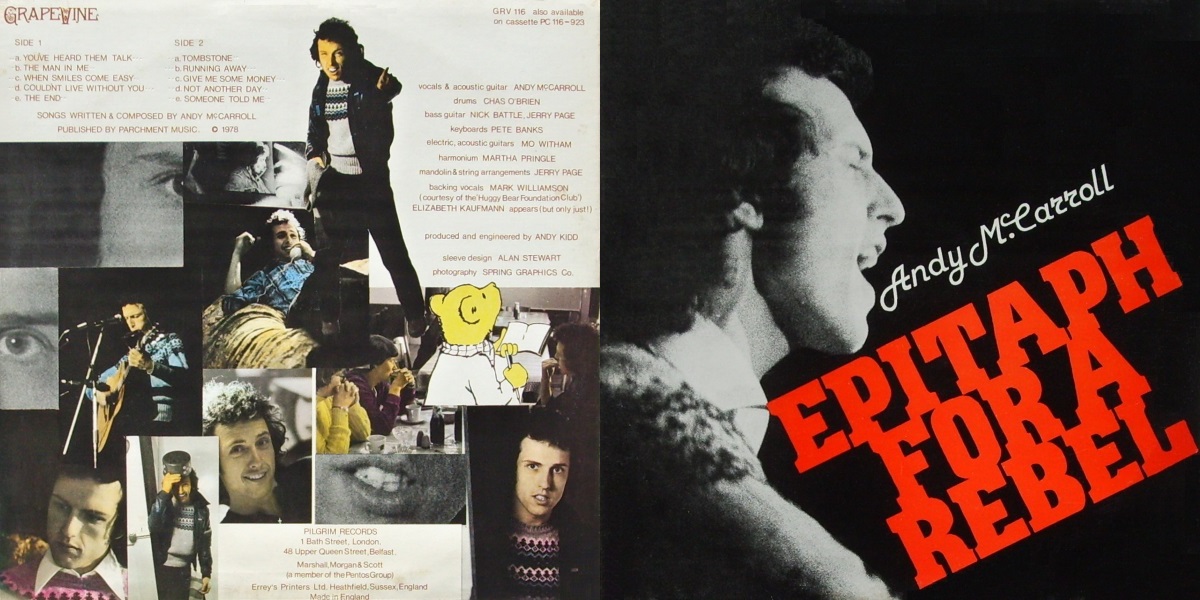 Andy McCarroll – Epitaph For A Rebel (Grapevine 1978) LP Back and Front Cover Art