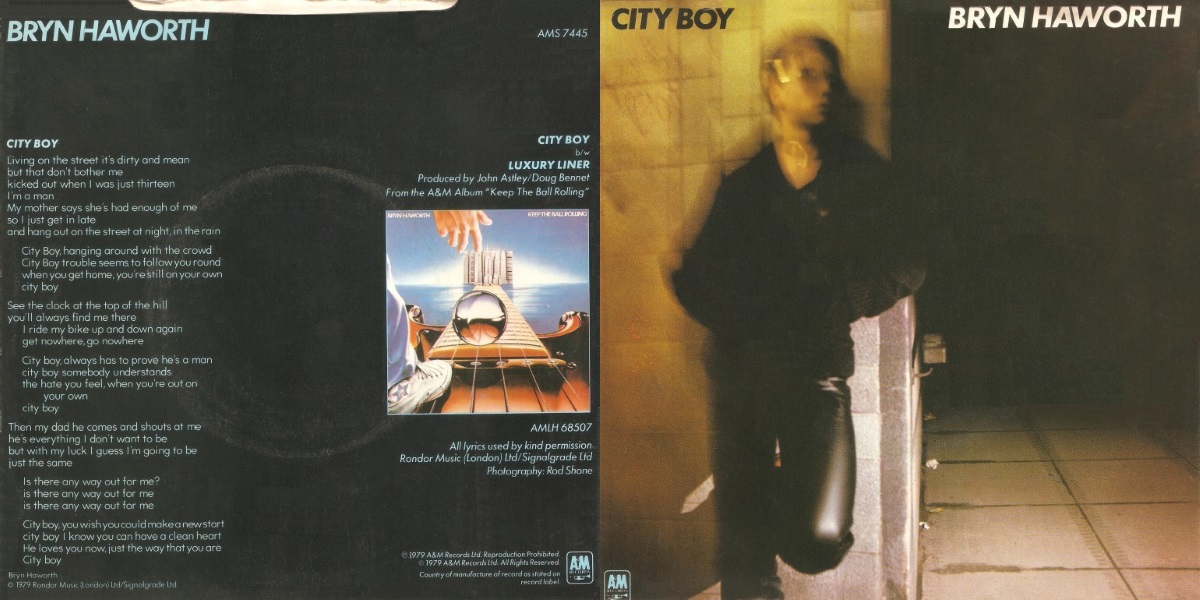 Bryn Haworth - City Boy + Luxury Liner (A&M Records 1979) Back and Front Single Cover Art