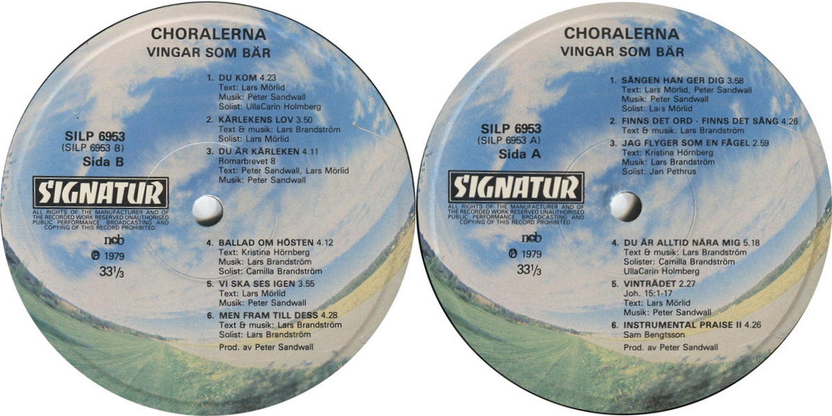 Choralerna - Vingar som bär (Signatur 1979) LP labels, Side2 and Side1