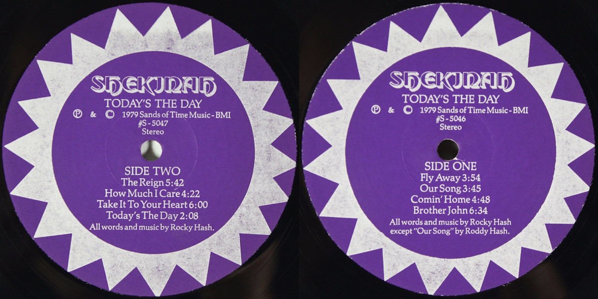 Shekinah - Today's the Day (independent 1979) LP labels, Side2 and Side1