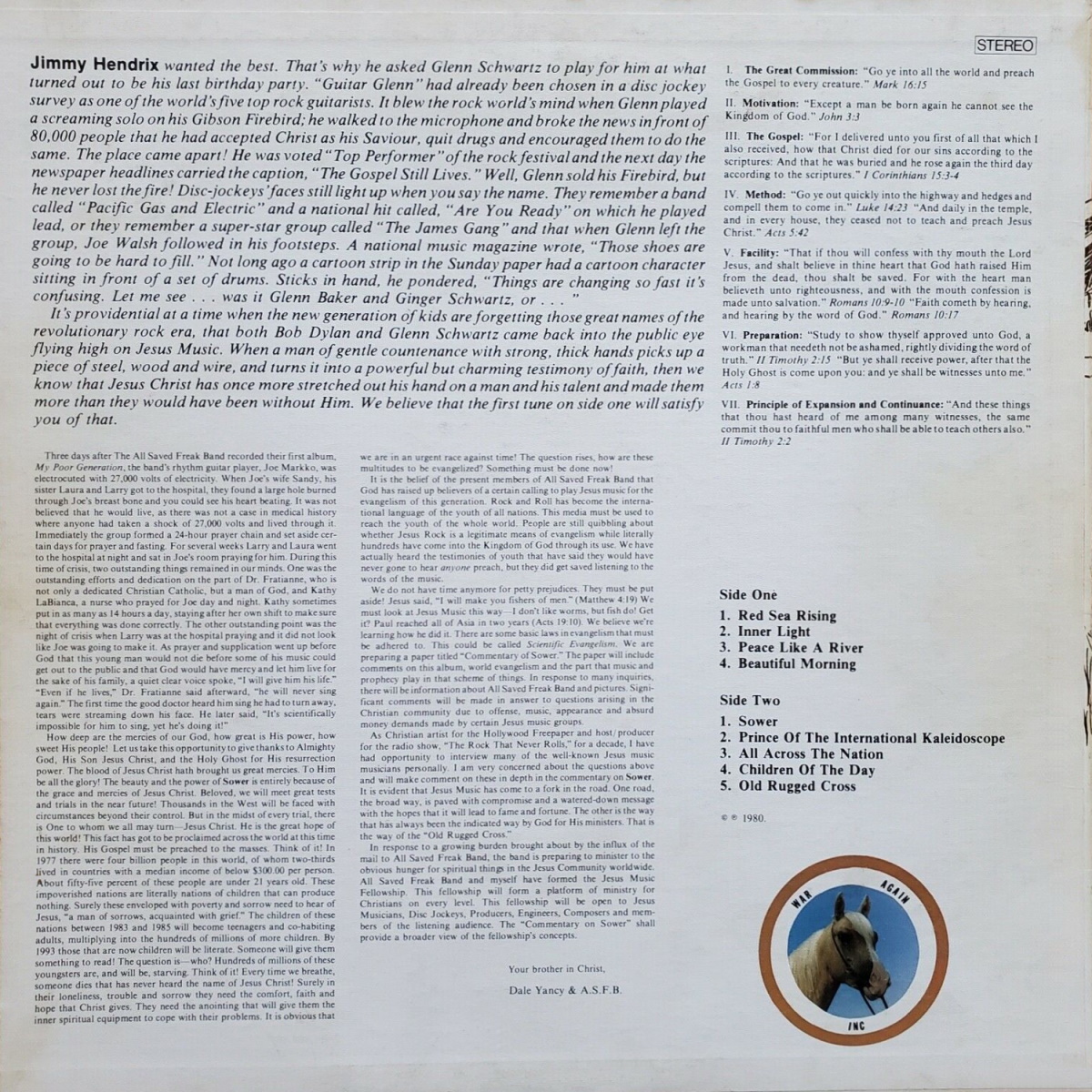 All Saved Freak Band - Sower (War Again 1980) LP Back