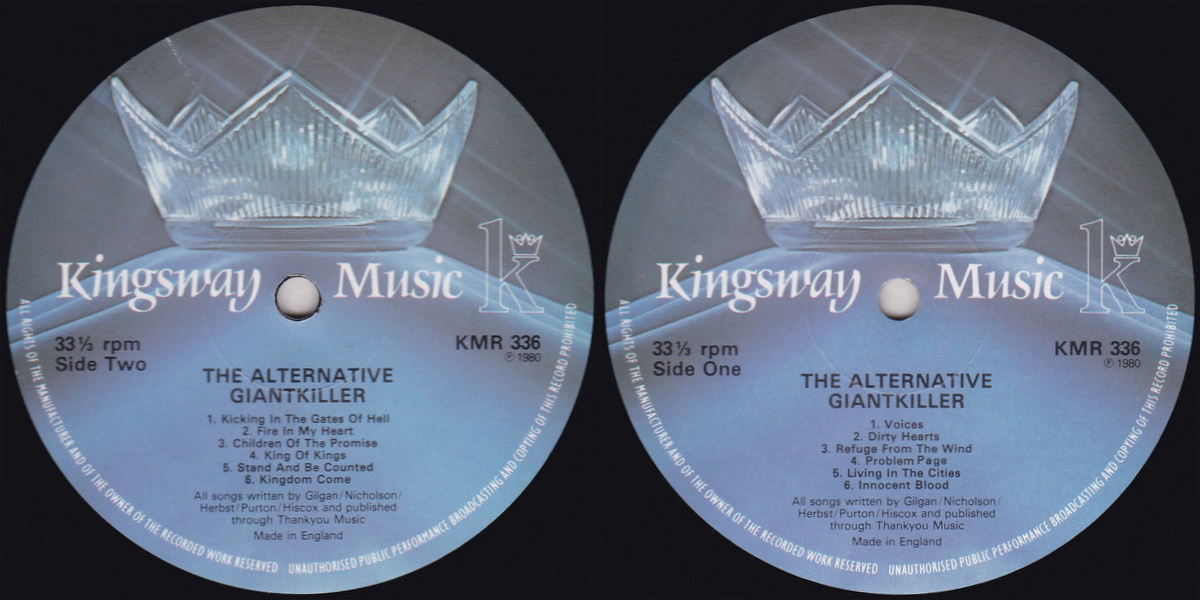 Giantkiller - The Alternative (Kingsway Music 1980) LP labels, Side2 and Side1