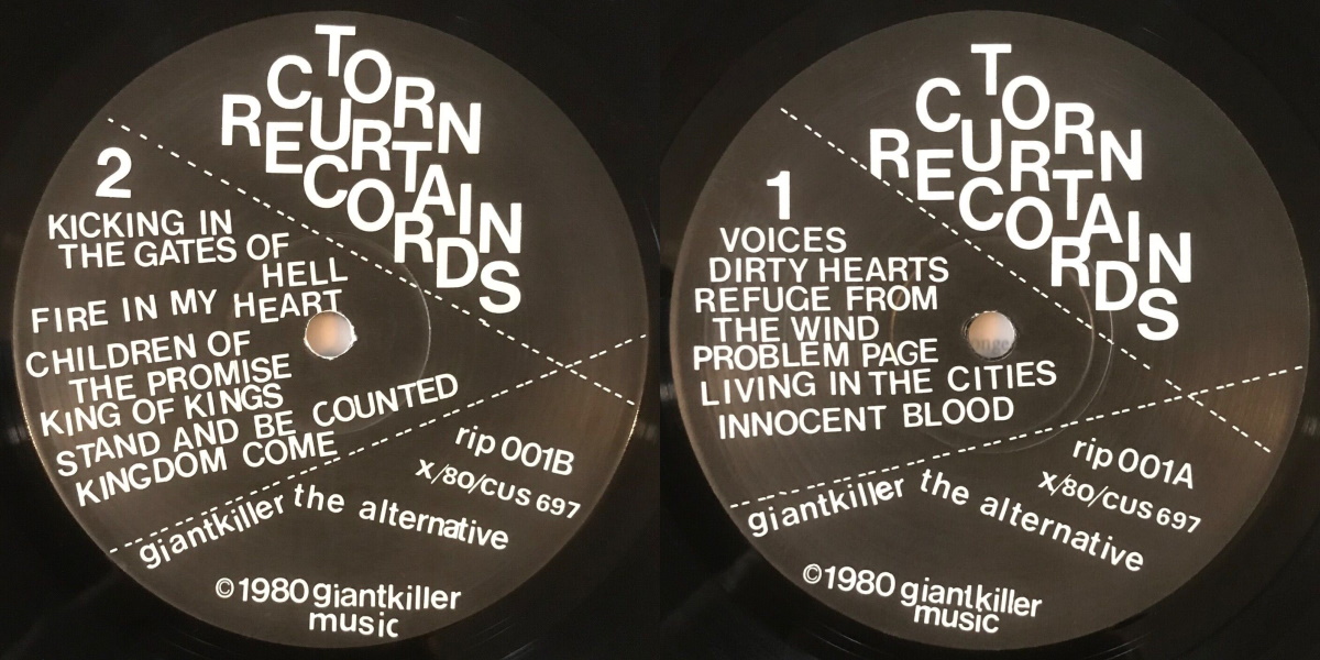 Giantkiller - The Alternative (Torn Curtain Records 1980) LP labels, Side2 and Side1