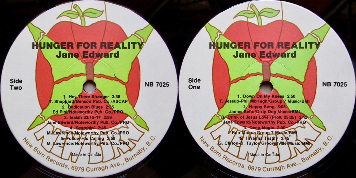 Jane Edward - Hunger for Reality (New Born Records 1980) LP labels, Side2 and Side1