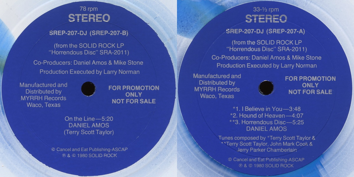 Daniel Amos - The Horrendous Disc Promo EP (Solid Rock Records 1980) 10-inch EP labels, Side2 and Side1