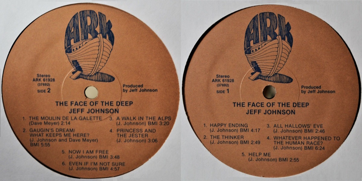 Jeff Johnson - The Face of the Deep (Ark Records 1980) LP labels, Side2 and Side1