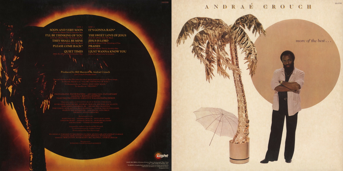 Andrae Crouch - More of the Best... (Light Records 1981) LP Back and Front Cover Art