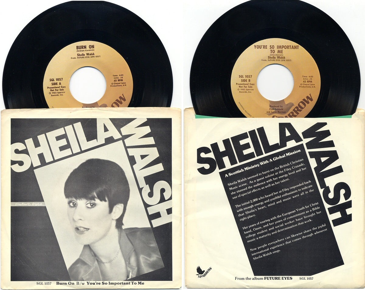 Sheila Walsh - Burn On + You’re So Important to Me (Sparrow Records 1982) Single Cover, Front and Back