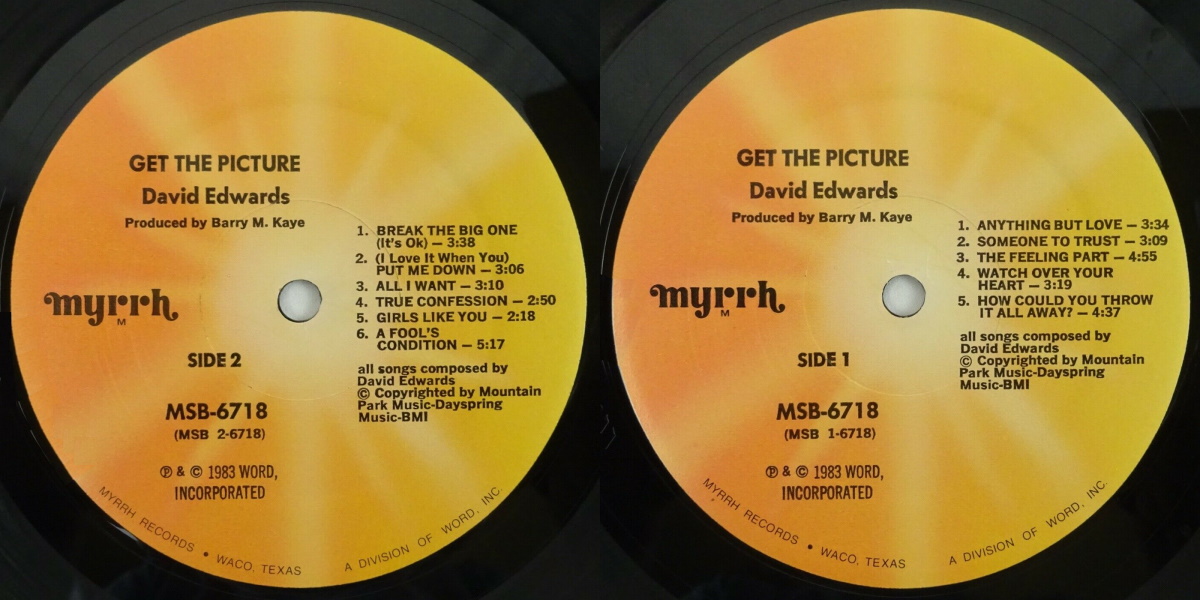 David Edwards - Get The Picture (Myrrh Records 1983) LP labels, Side2 and Side1