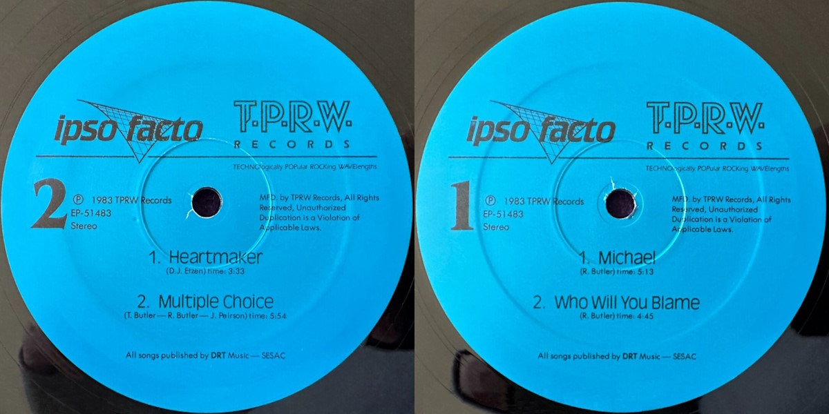 Ipso Facto - Ipso Facto (TPRW Records 1983) EP labels, Side2 and Side1