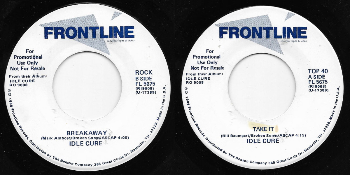Idle Cure - Take It + Breakaway (Frontline Records 1986) Vinyl Single Labels, Back and Front