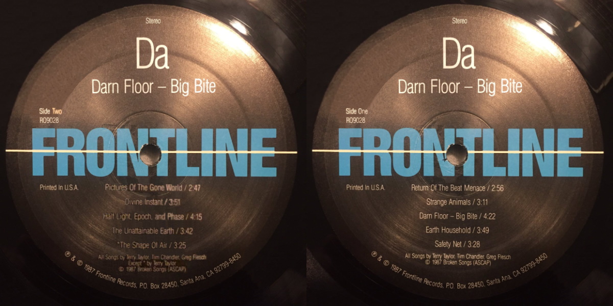 Daniel Amos - Darn Floor-Big Bite (Frontline Records 1987) LP labels, Side2 and Side1