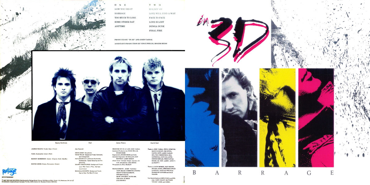 In 3D - Barrage (Refuge Records 1987) LP Back and Front Cover Art