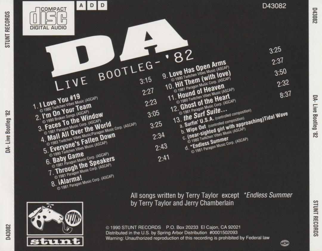 Daniel Amos - Live Bootleg '82 (Stunt Records 1990) CD back