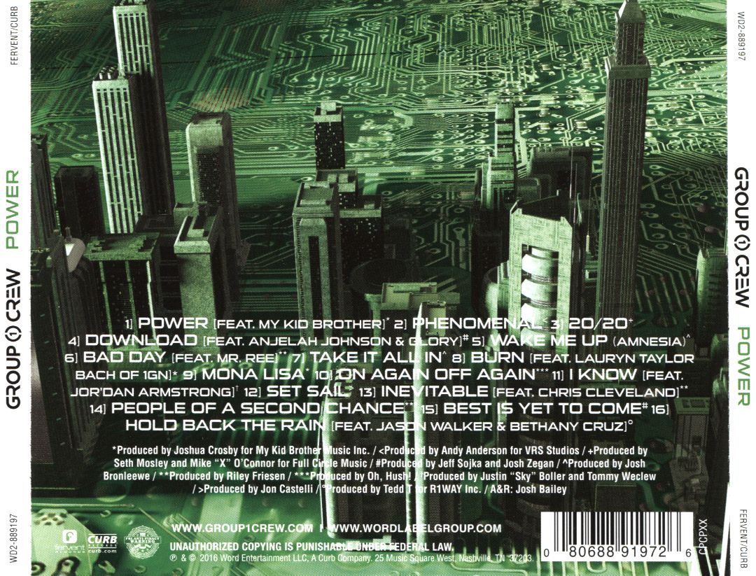 Group 1 Crew - Power (Fervent Records 2016) CD Back