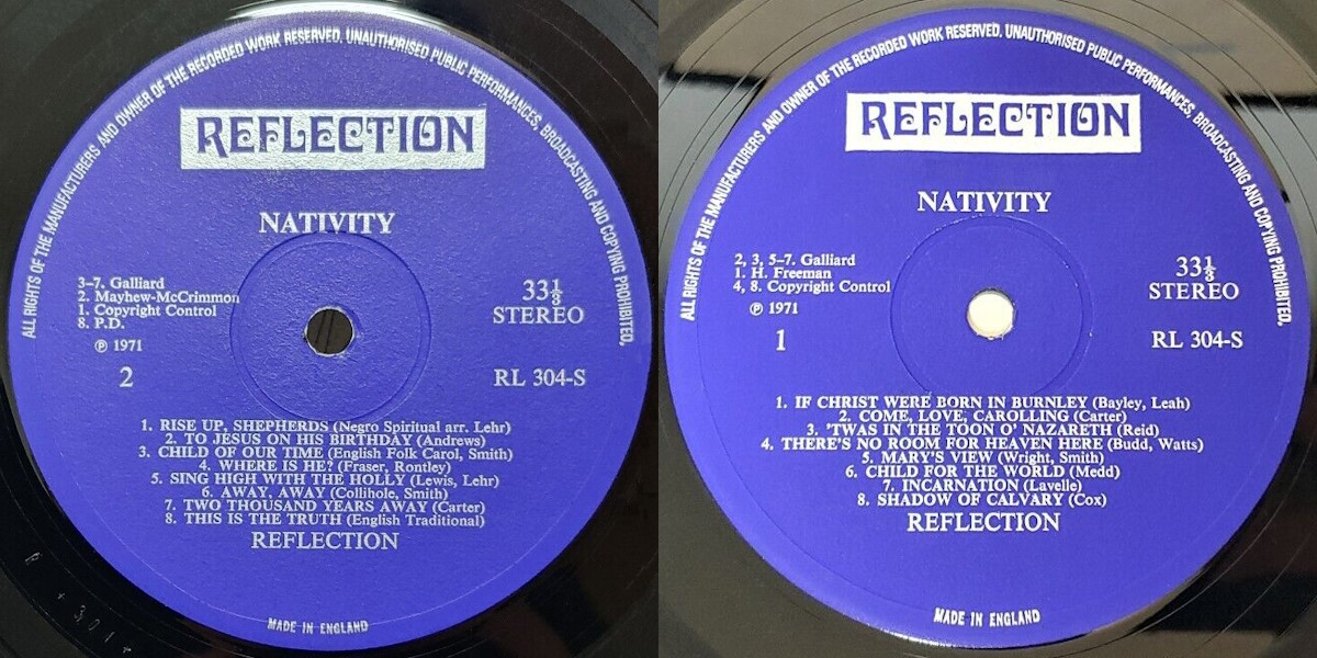 Reflection - Nativity (Reflection Records 1971) LP labels, Side2 and Side1