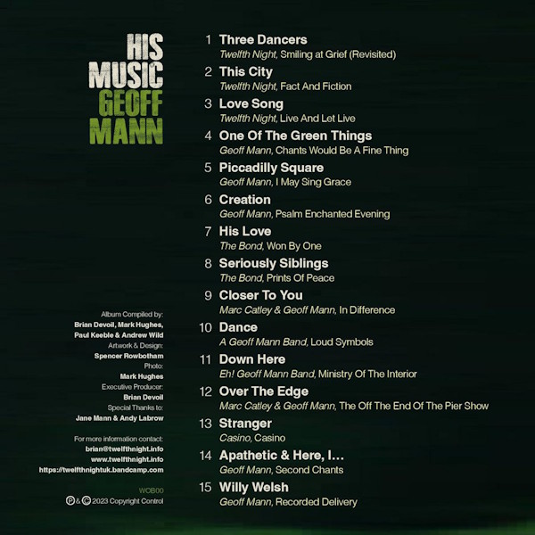 Geoff Mann - His Music (independent 2024) CD back