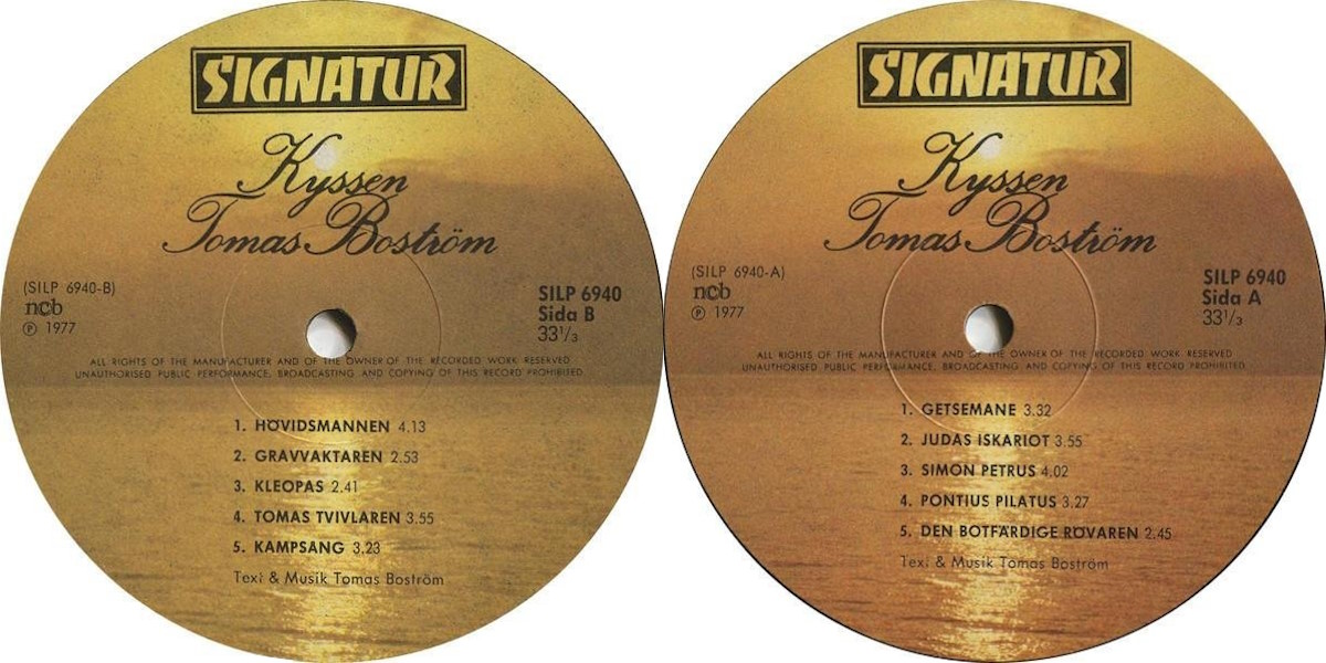Tomas Boström - Kyssen (Signatur 1977) LP labels, Side2 and Side1