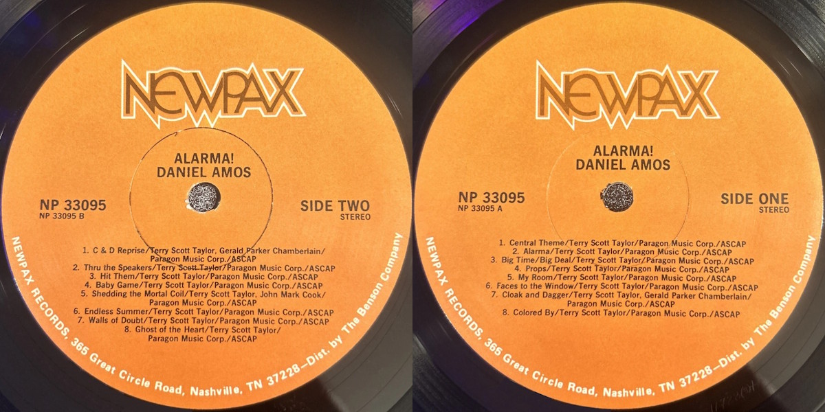 Daniel Amos - ¡Alarma! (NewPax Records 1981) LP labels, Side2 and Side1