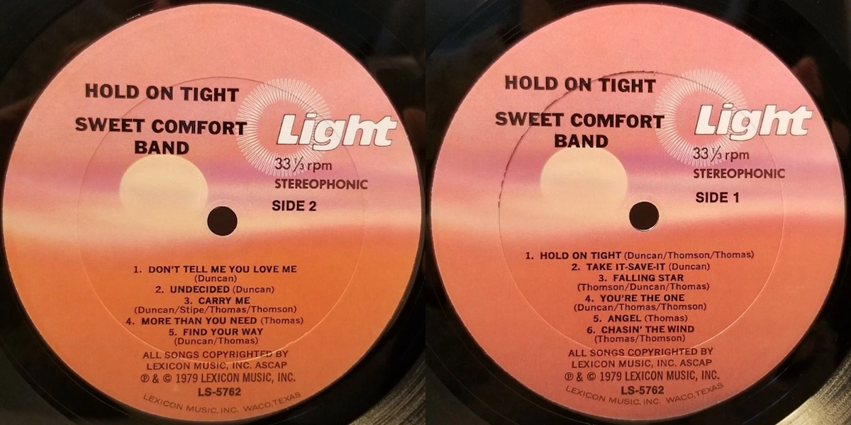 Sweet Comfort Band - Hold on Tight! (Light Records 1979) LP labels, Side2 and Side1