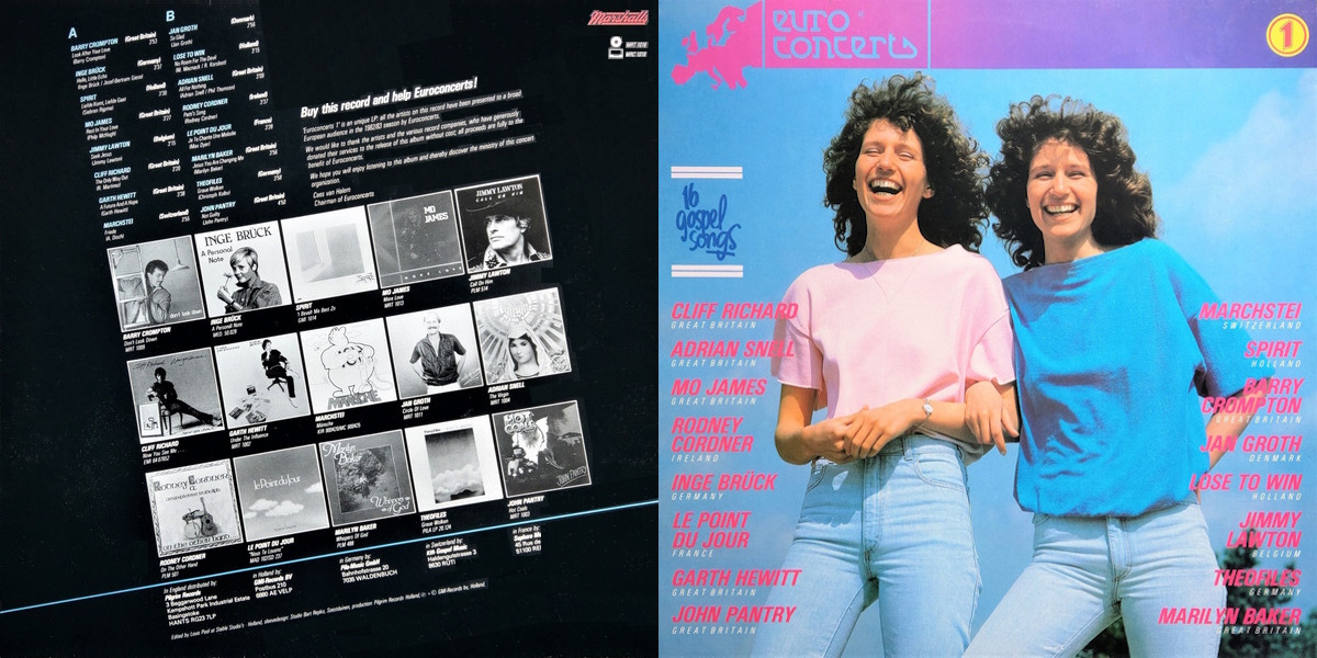 Various Artists - Euroconcerts 1: 16 Gospel Songs (Marshalls 1983) LP Back and Front Cover Art