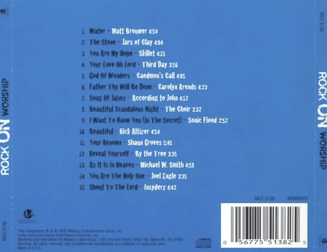 Various Artists - Rock On: Worship (Madacy Christian Music/Madacy Entertainment Group 2002) CD back