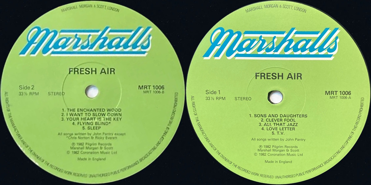 Fresh Air - Fresh Air (Marshalls 1982) LP labels, Side2 and Side1