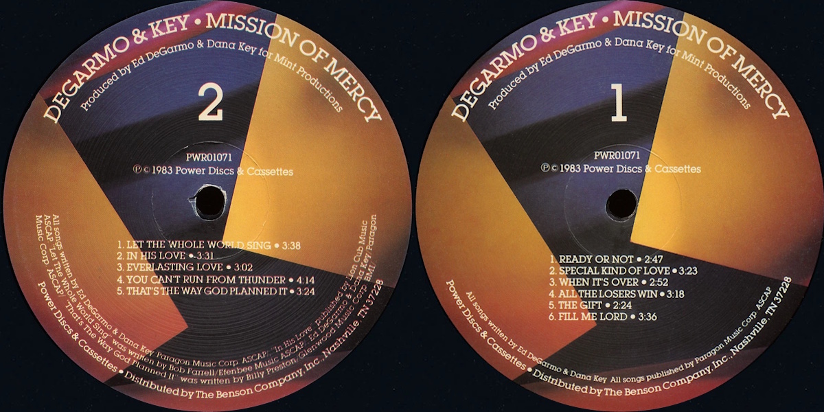 DeGarmo & Key Band - Mission of Mercy (Power Discs 1983) LP labels, Side2 and Side1