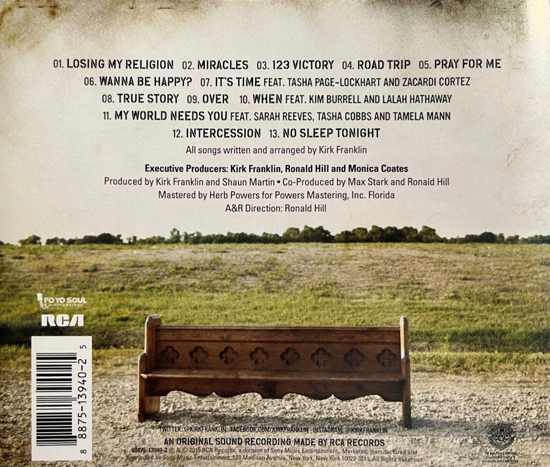Kirk Franklin - Losing My Religion (RCA Inspiration 2015) CD back