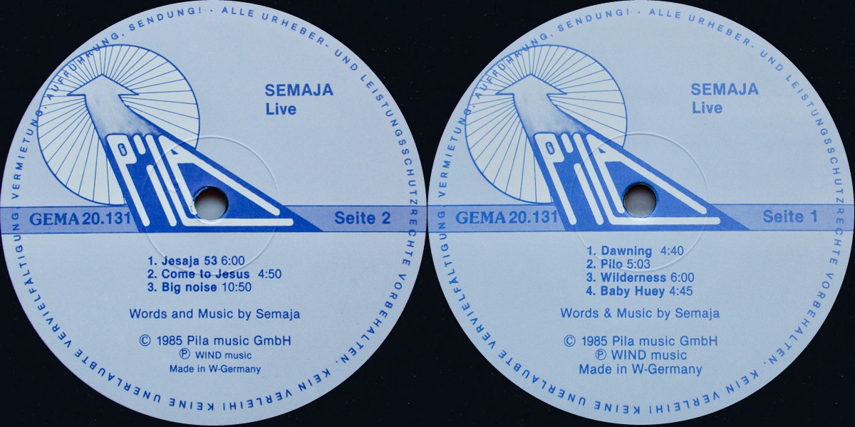 Semaja - Semaja Live (Pila Music 1985) LP labels, Side2 and Side1