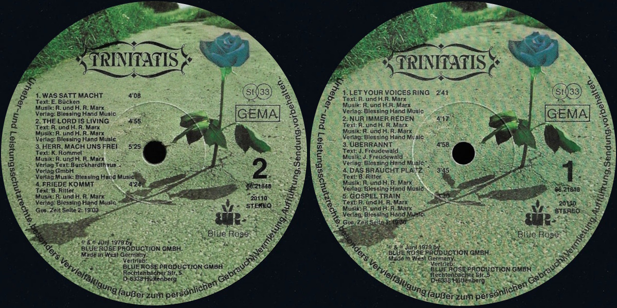 Trinitatis - Trinitatis (Blue Rose 1979) LP labels, Side2 and Side1