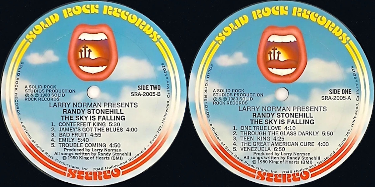 Randy Stonehill - The Sky Is Falling (Solid Rock Records 1980) LP labels, Side2 and Side1