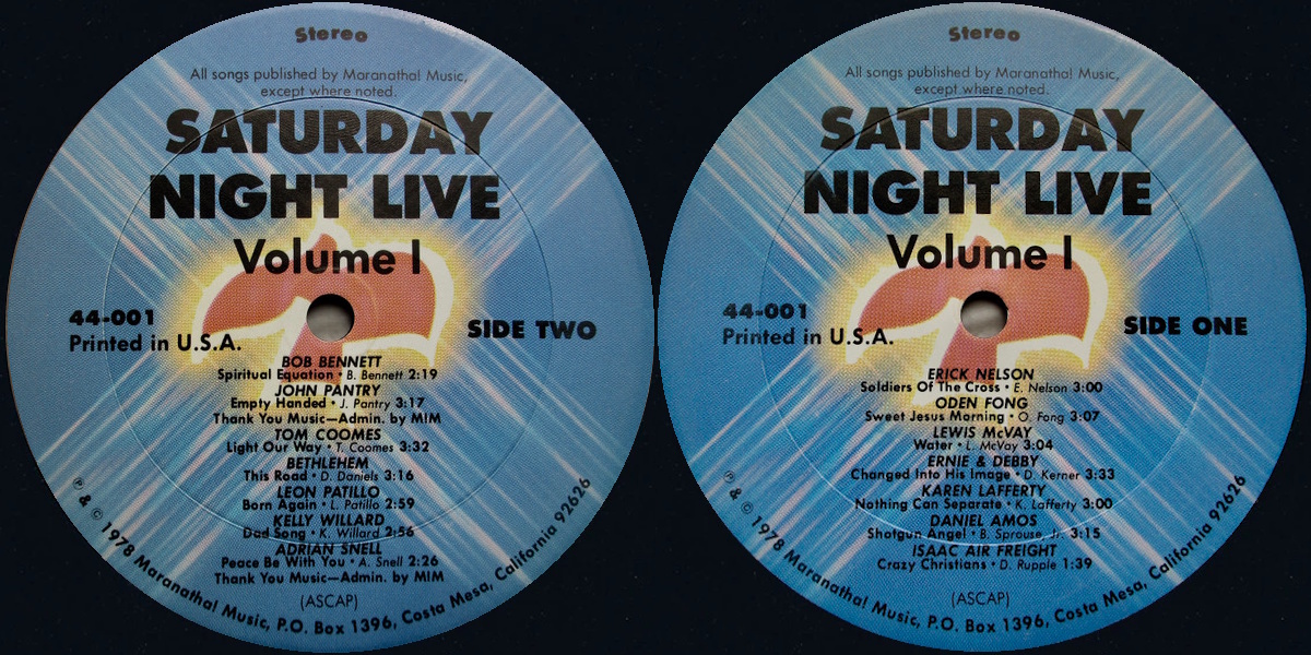 Various Artists - Saturday Night Live! Maranatha Concerts, Volume I (Maranatha! Music 1978) LP labels, Side2 and Side1
