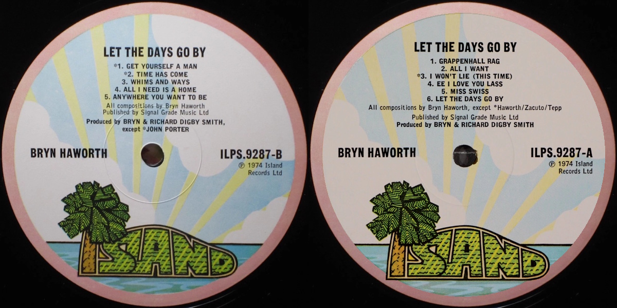 Bryn Haworth - Let The Days Go By (Island Records 1974) LP labels, Side2 and Side1
