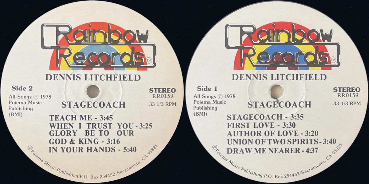 Dennis Litchfield - Stagecoach (Rainbow Records 1978) LP labels, Side2 and Side1