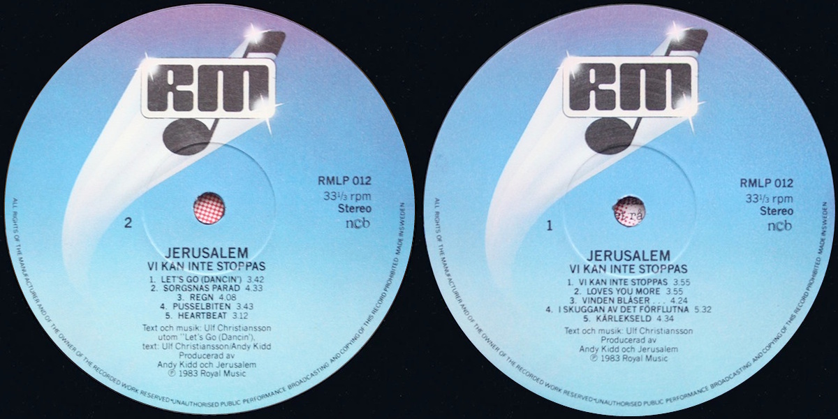 Jerusalem - Vi Kan Inte Stoppas (Royal Music 1983) LP labels, Side2 and Side1