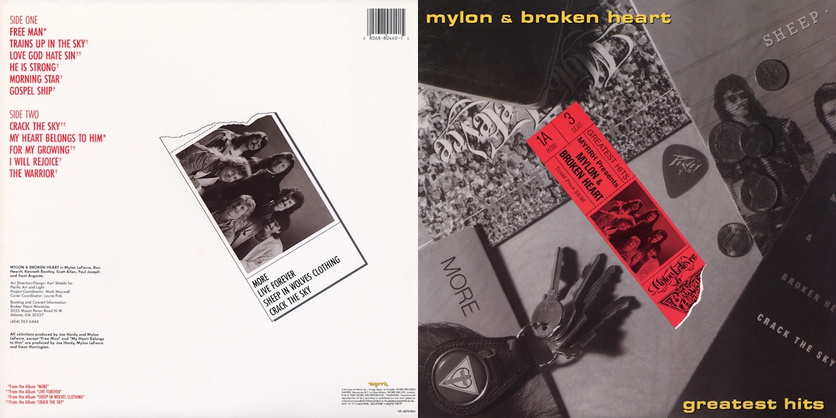 Mylon LeFevre & Broken Heart - Greatest Hits (Myrrh Records 1988) LP Back and Front Cover Art
