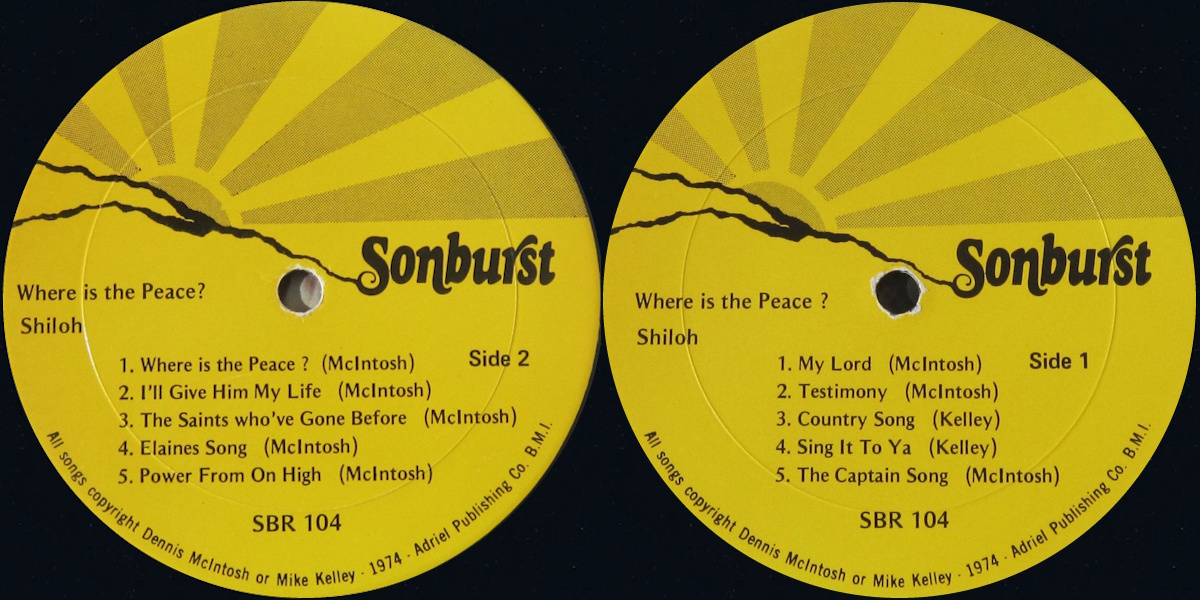 Shiloh - Where is the Peace? (Sonburst Records 1976) LP labels, Side2 and Side1