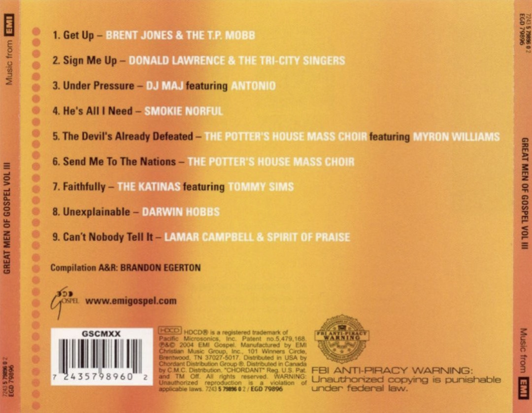 Various Artists - Great Men of Gospel, Volume III (EMI Gospel 2004) CD back